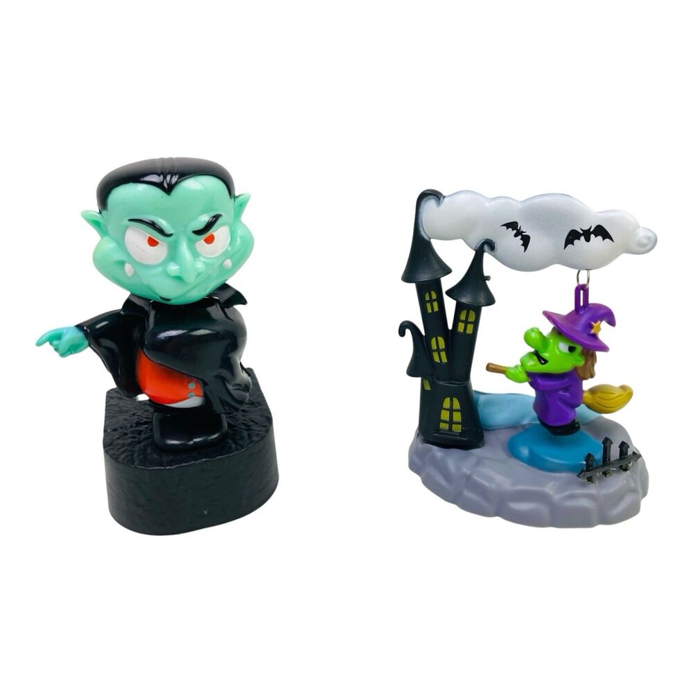 Solar Powered Halloween Dracula Vampire Bobblehead & Swinging Witch Quirky Decor